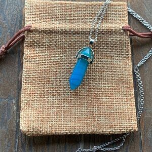 Blue Agate Necklace Onyx Pendant Crystal Point Necklace Crystal Necklace